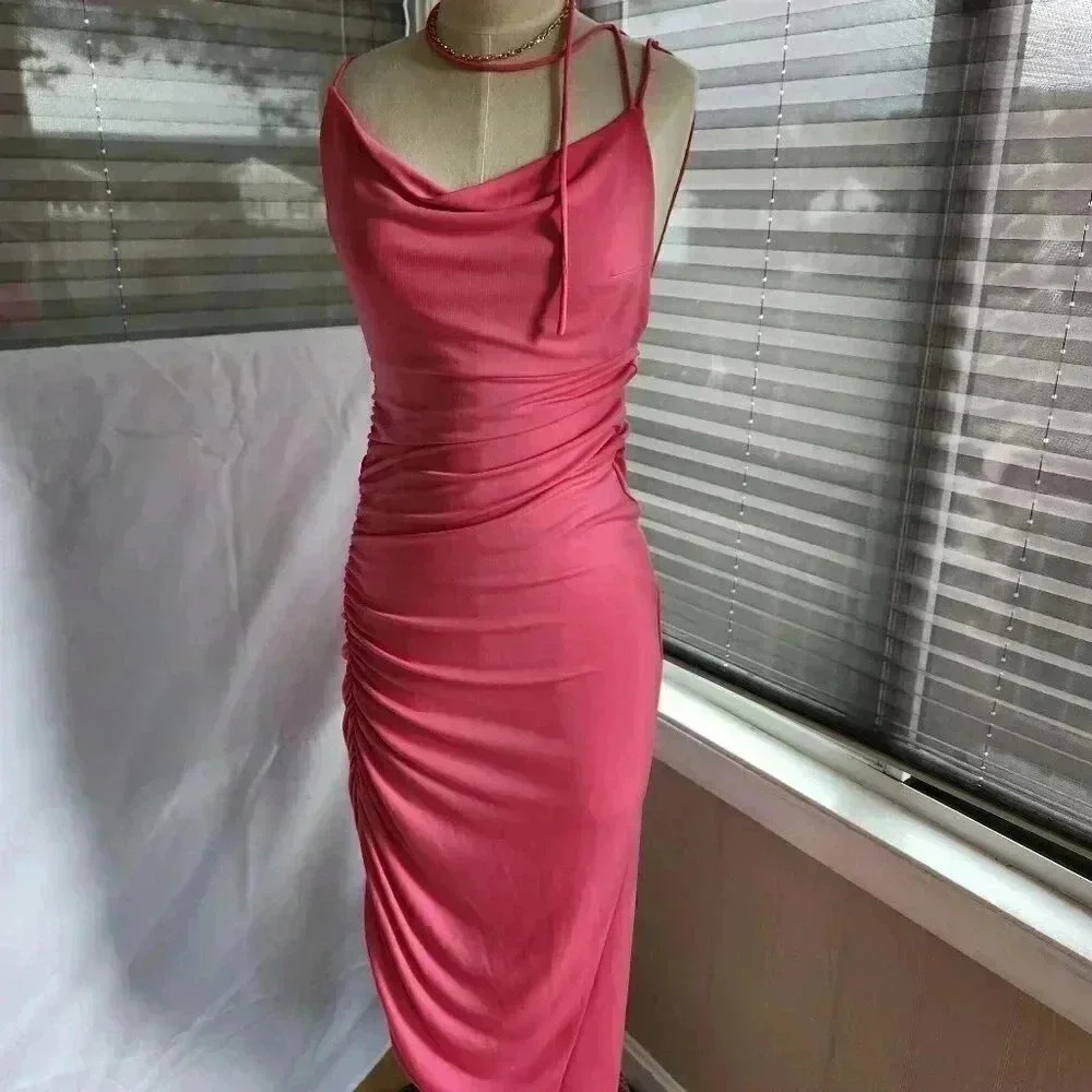 The Andamane Irina Draped Midi Dress in Coral Pink, Sz 42/ US 10/12 Homecoming